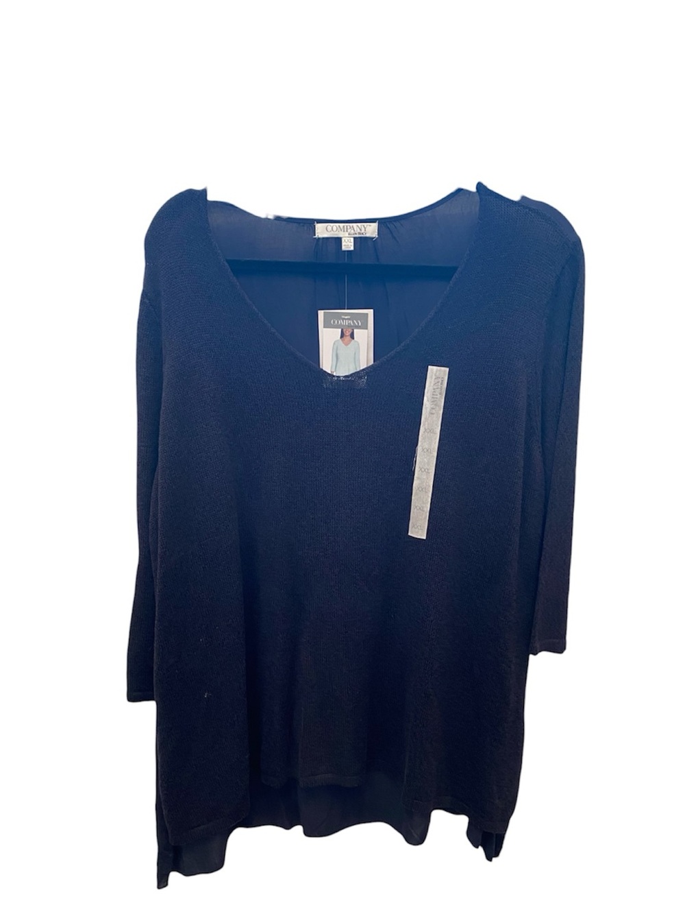 Ellen Tracy Navy Knit Top, Sheer Back, NWT, XXL